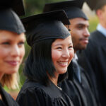 student in row with friends for university or college ceremony