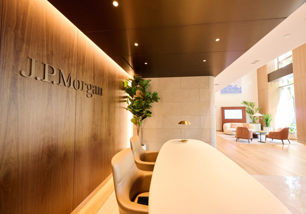 sleek and modern interior of new JPMorgan bank branches