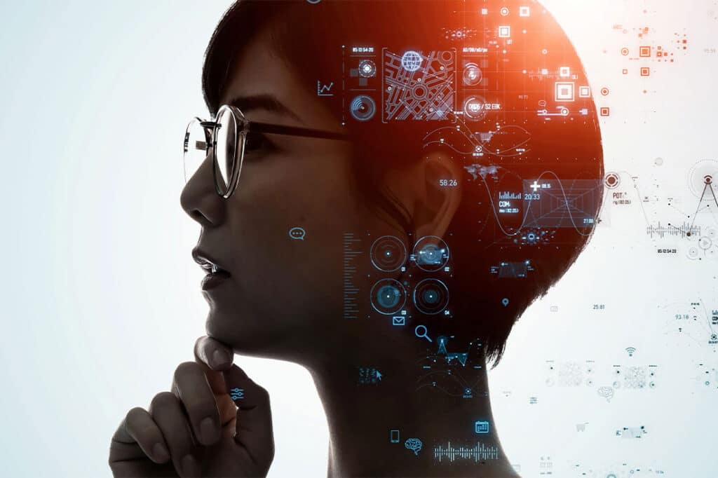 Female silhouette and digital data