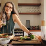 woman balancing healthy diet with sleep and exercise