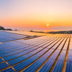 Solar panels reflect sparkling light from the sun